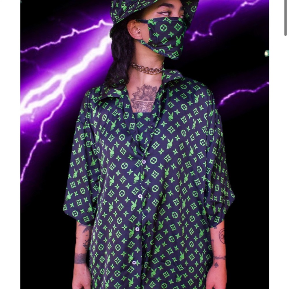 Neon green skull Silky coord set